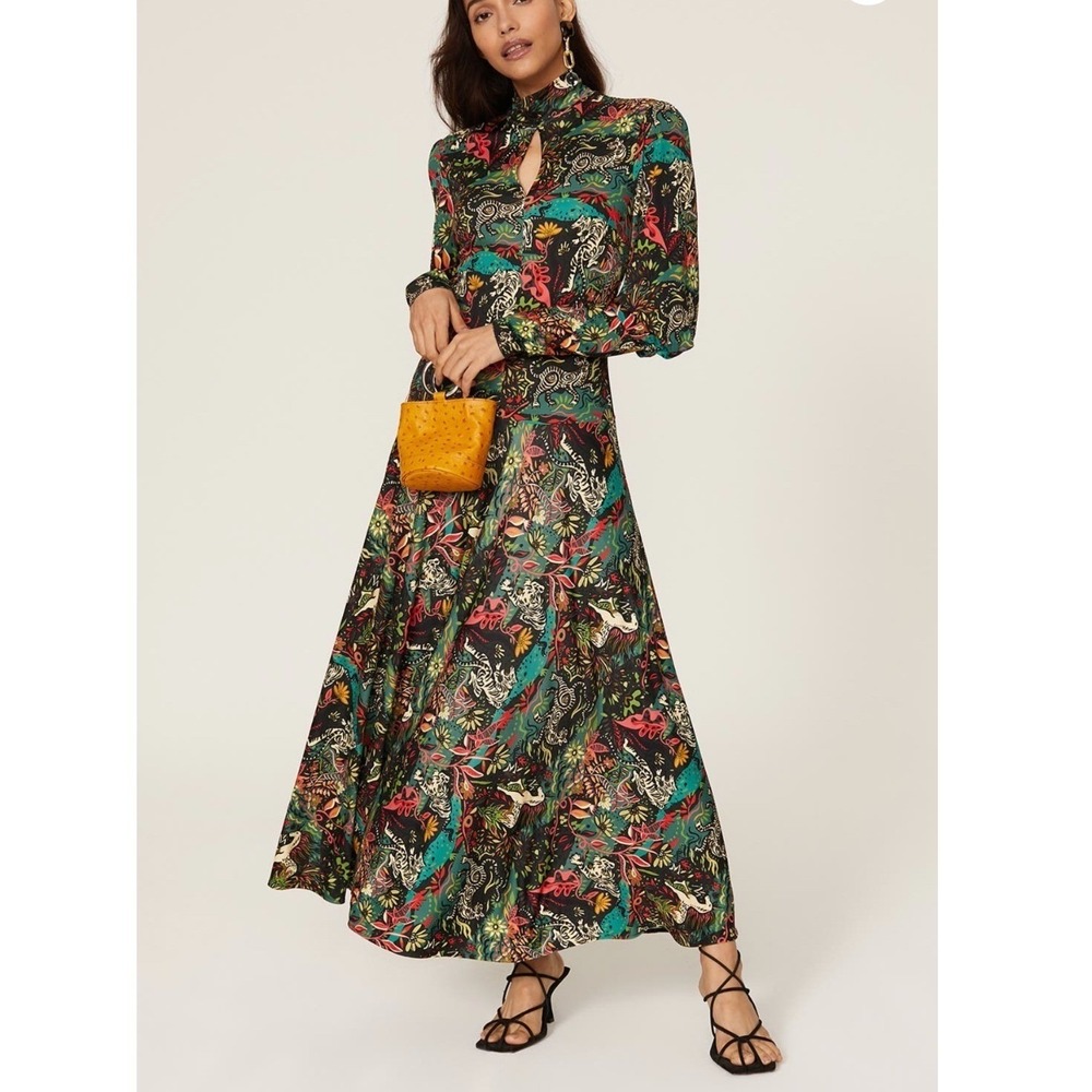 La DoubleJ Kenny Dress Multicolor Jungle Tiger‎ Print Maxi Size XS